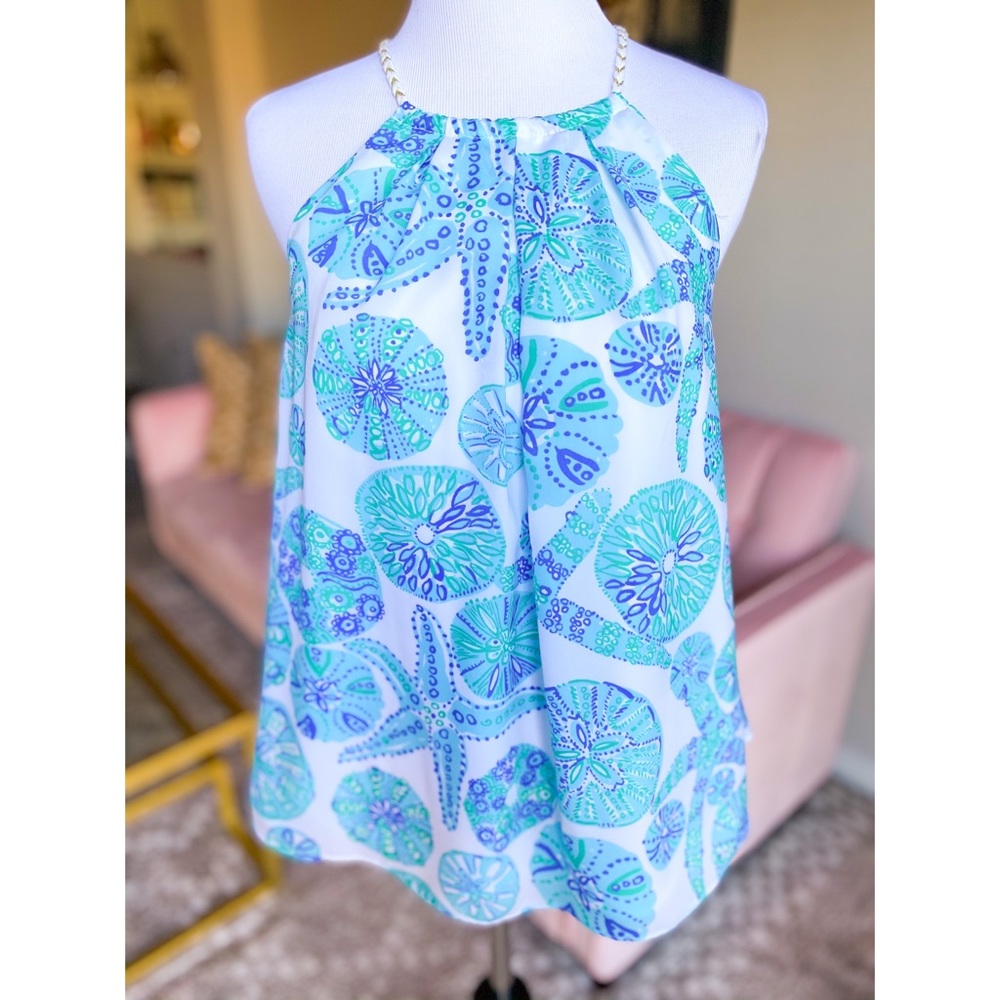 Lilly Pulitzer for Target Blue & Aqua Seashell Print Halter Tank Top